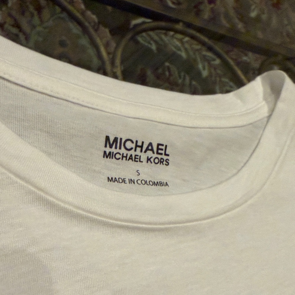 Michael Kors White Tee with Gold MK Logo - Picture 4 of 7